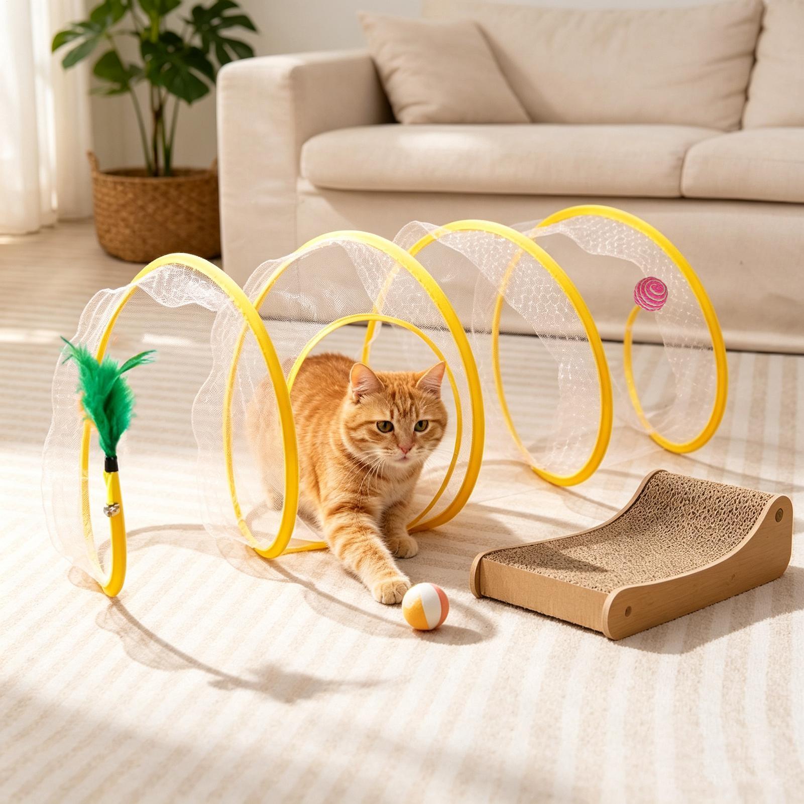 Cat Tunnel Toy - Спиральный туннель-игрушка для кошек: складной, интерактивный,